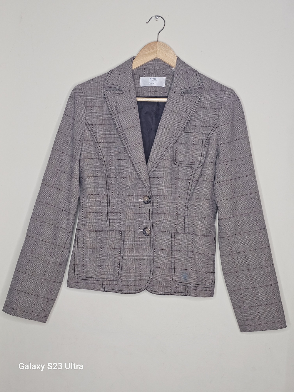 DKNY Gray Plaid Tailored Blazer